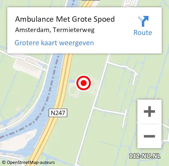 Locatie op kaart van de 112 melding: Ambulance Met Grote Spoed Naar Amsterdam, Termieterweg op 6 juli 2023 16:59