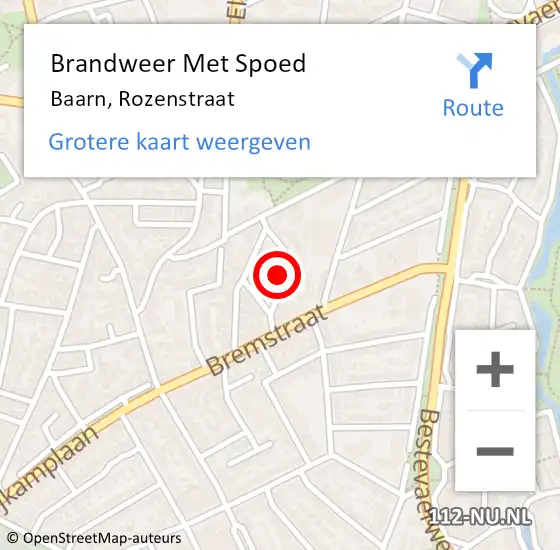 Locatie op kaart van de 112 melding: Brandweer Met Spoed Naar Baarn, Rozenstraat op 6 juli 2023 17:01