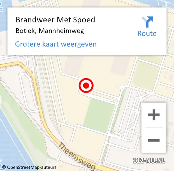 Locatie op kaart van de 112 melding: Brandweer Met Spoed Naar Botlek, Mannheimweg op 6 juli 2023 17:08