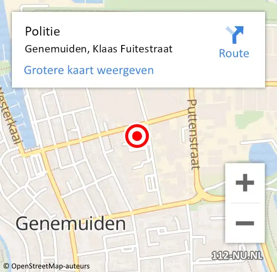 Locatie op kaart van de 112 melding: Politie Genemuiden, Klaas Fuitestraat op 6 juli 2023 17:09