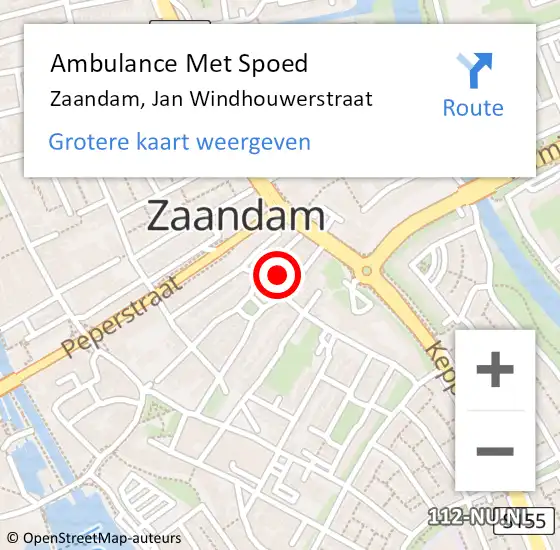 Locatie op kaart van de 112 melding: Ambulance Met Spoed Naar Zaandam, Jan Windhouwerstraat op 6 juli 2023 17:32