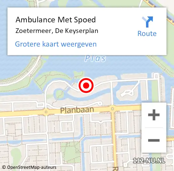 Locatie op kaart van de 112 melding: Ambulance Met Spoed Naar Zoetermeer, De Keyserplan op 6 juli 2023 17:53