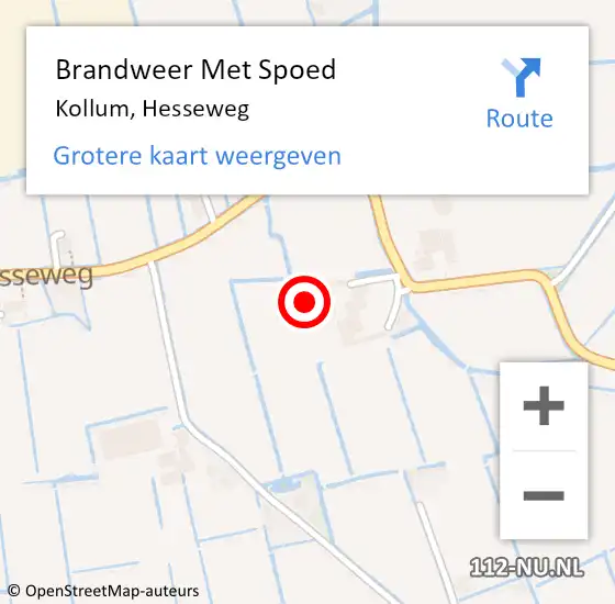 Locatie op kaart van de 112 melding: Brandweer Met Spoed Naar Kollum, Hesseweg op 6 juli 2023 18:09