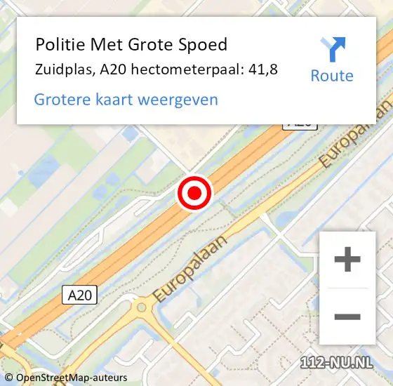 Locatie op kaart van de 112 melding: Politie Met Grote Spoed Naar Zuidplas, A20 hectometerpaal: 41,8 op 6 juli 2023 18:16