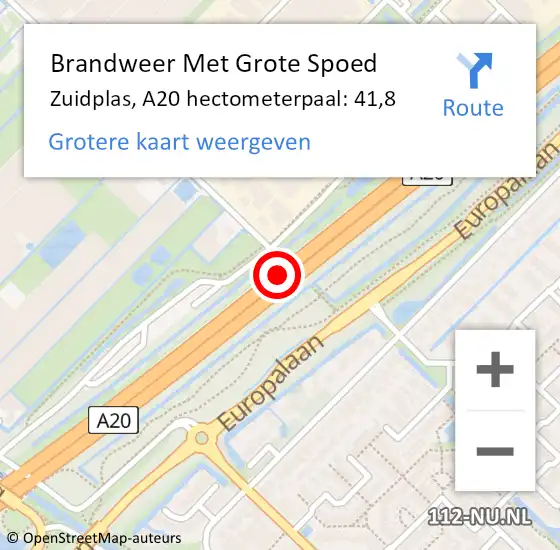 Locatie op kaart van de 112 melding: Brandweer Met Grote Spoed Naar Zuidplas, A20 hectometerpaal: 41,8 op 6 juli 2023 18:17