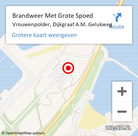 Locatie op kaart van de 112 melding: Brandweer Met Grote Spoed Naar Vrouwenpolder, Dijkgraaf A.M. Gelukweg op 6 juli 2023 18:23