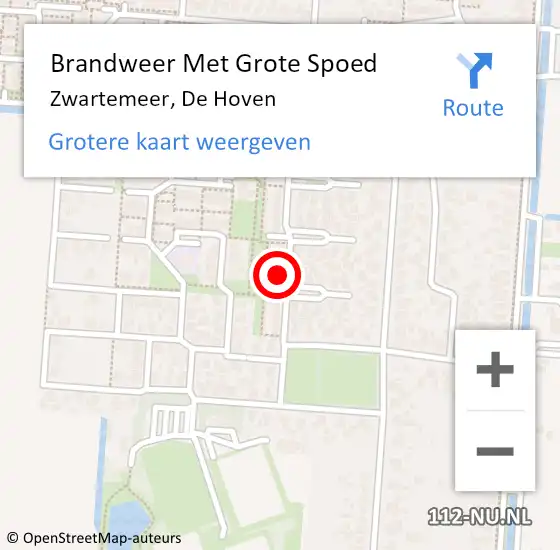 Locatie op kaart van de 112 melding: Brandweer Met Grote Spoed Naar Zwartemeer, De Hoven op 6 juli 2023 18:38