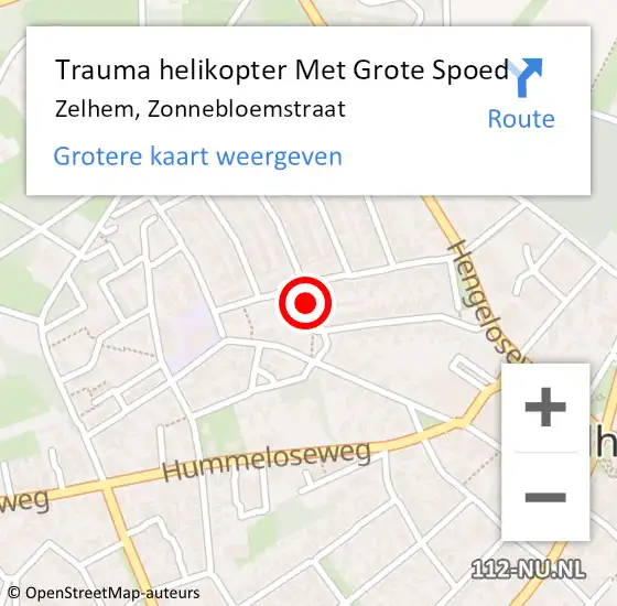 Locatie op kaart van de 112 melding: Trauma helikopter Met Grote Spoed Naar Zelhem, Zonnebloemstraat op 6 juli 2023 19:44