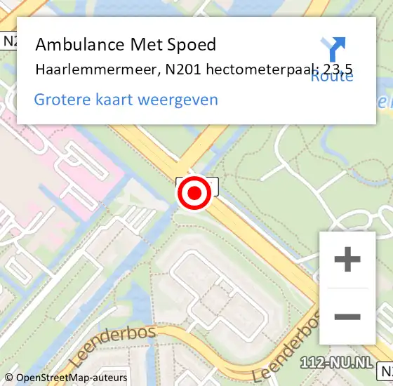 Locatie op kaart van de 112 melding: Ambulance Met Spoed Naar Haarlemmermeer, N201 hectometerpaal: 23,5 op 6 juli 2023 19:46
