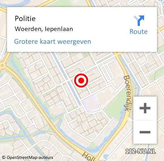 Locatie op kaart van de 112 melding: Politie Woerden, Iepenlaan op 6 juli 2023 20:10