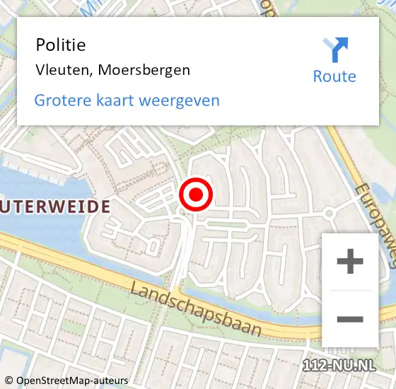 Locatie op kaart van de 112 melding: Politie Vleuten, Moersbergen op 6 juli 2023 20:25