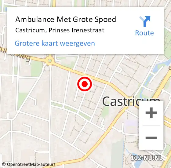 Locatie op kaart van de 112 melding: Ambulance Met Grote Spoed Naar Castricum, Prinses Irenestraat op 6 juli 2023 20:28