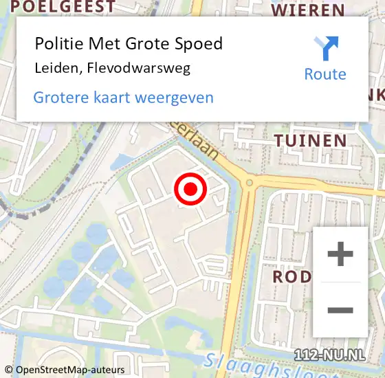 Locatie op kaart van de 112 melding: Politie Met Grote Spoed Naar Leiden, Flevodwarsweg op 6 juli 2023 21:35