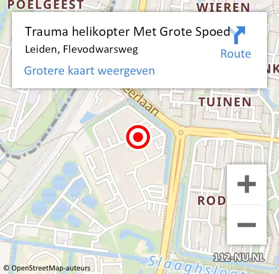 Locatie op kaart van de 112 melding: Trauma helikopter Met Grote Spoed Naar Leiden, Flevodwarsweg op 6 juli 2023 21:36