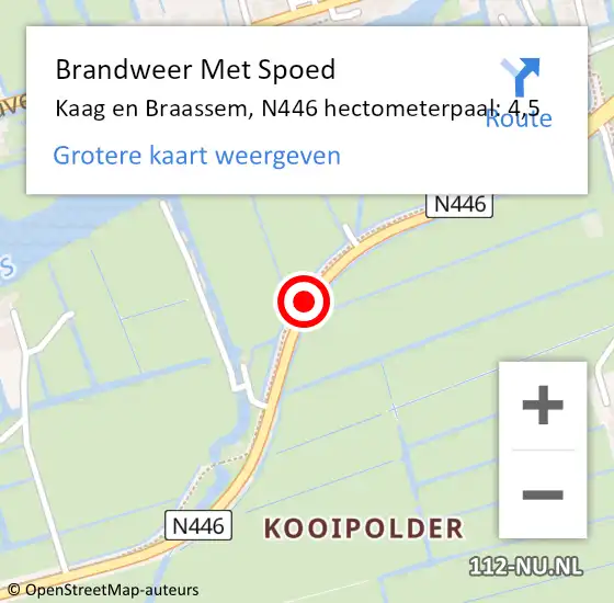 Locatie op kaart van de 112 melding: Brandweer Met Spoed Naar Kaag en Braassem, N446 hectometerpaal: 4,5 op 6 juli 2023 22:03