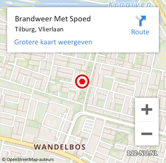 Locatie op kaart van de 112 melding: Brandweer Met Spoed Naar Tilburg, Vlierlaan op 6 juli 2023 22:23