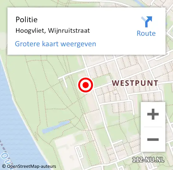 Locatie op kaart van de 112 melding: Politie Hoogvliet, Wijnruitstraat op 6 juli 2023 22:28