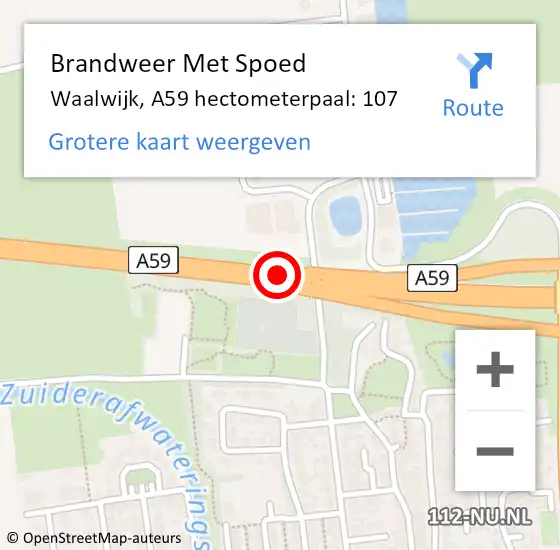 Locatie op kaart van de 112 melding: Brandweer Met Spoed Naar Waalwijk, A59 hectometerpaal: 107 op 6 juli 2023 22:34