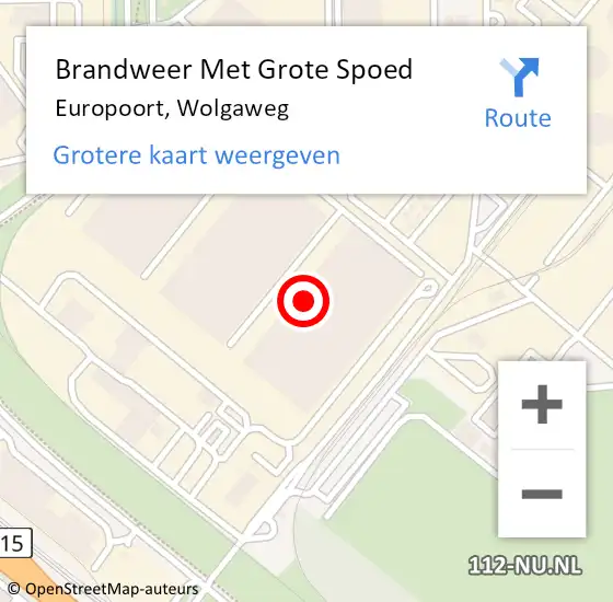 Locatie op kaart van de 112 melding: Brandweer Met Grote Spoed Naar Europoort, Wolgaweg op 6 juli 2023 22:36