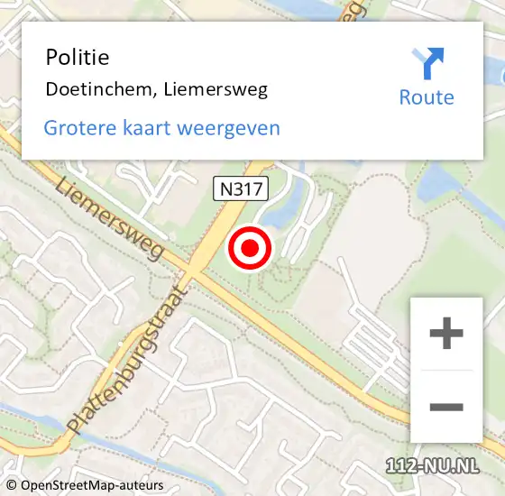 Locatie op kaart van de 112 melding: Politie Doetinchem, Liemersweg op 6 juli 2023 22:58