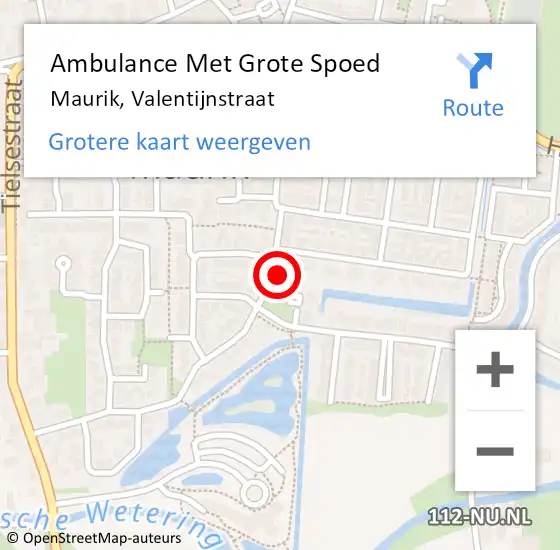 Locatie op kaart van de 112 melding: Ambulance Met Grote Spoed Naar Maurik, Valentijnstraat op 31 augustus 2014 18:55