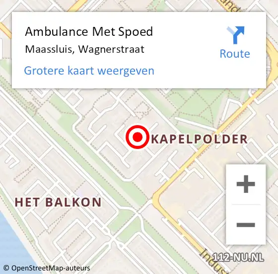 Locatie op kaart van de 112 melding: Ambulance Met Spoed Naar Maassluis, Wagnerstraat op 6 juli 2023 23:46