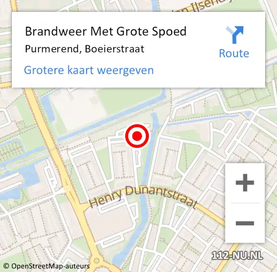 Locatie op kaart van de 112 melding: Brandweer Met Grote Spoed Naar Purmerend, Boeierstraat op 7 juli 2023 00:13