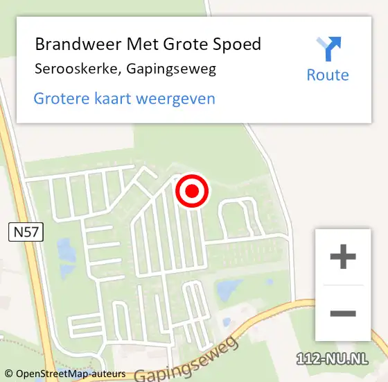 Locatie op kaart van de 112 melding: Brandweer Met Grote Spoed Naar Serooskerke, Gapingseweg op 7 juli 2023 00:14