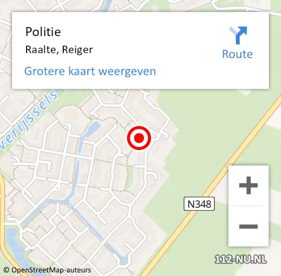 Locatie op kaart van de 112 melding: Politie Raalte, Reiger op 7 juli 2023 00:44