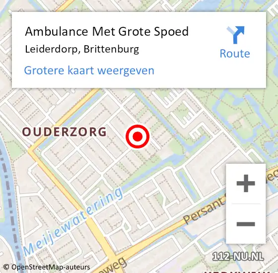 Locatie op kaart van de 112 melding: Ambulance Met Grote Spoed Naar Leiderdorp, Brittenburg op 7 juli 2023 00:58