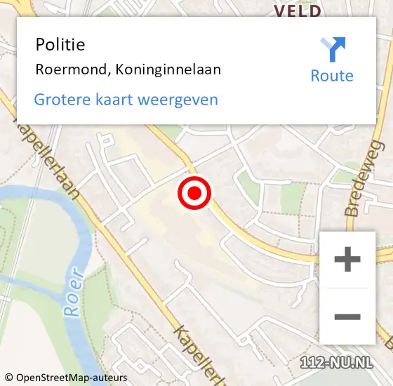 Locatie op kaart van de 112 melding: Politie Roermond, Koninginnelaan op 7 juli 2023 01:02