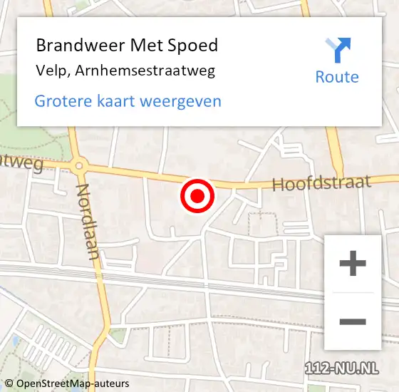 Locatie op kaart van de 112 melding: Brandweer Met Spoed Naar Velp, Arnhemsestraatweg op 7 juli 2023 01:11