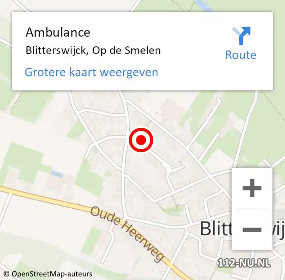 Locatie op kaart van de 112 melding: Ambulance Blitterswijck, Op de Smelen op 31 augustus 2014 19:06