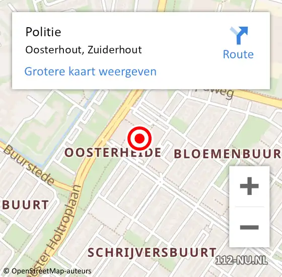 Locatie op kaart van de 112 melding: Politie Oosterhout, Zuiderhout op 7 juli 2023 01:45