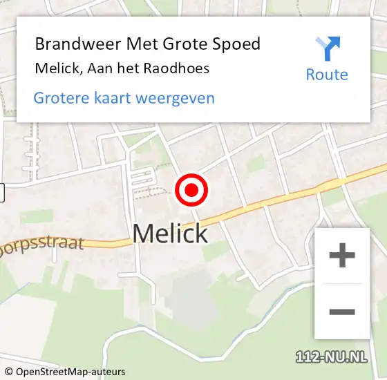 Locatie op kaart van de 112 melding: Brandweer Met Grote Spoed Naar Melick, Aan het Raodhoes op 7 juli 2023 02:30