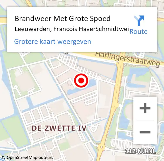 Locatie op kaart van de 112 melding: Brandweer Met Grote Spoed Naar Leeuwarden, François HaverSchmidtwei op 7 juli 2023 04:22