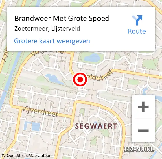 Locatie op kaart van de 112 melding: Brandweer Met Grote Spoed Naar Zoetermeer, Lijsterveld op 7 juli 2023 07:33
