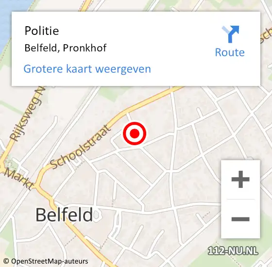 Locatie op kaart van de 112 melding: Politie Belfeld, Pronkhof op 7 juli 2023 07:47