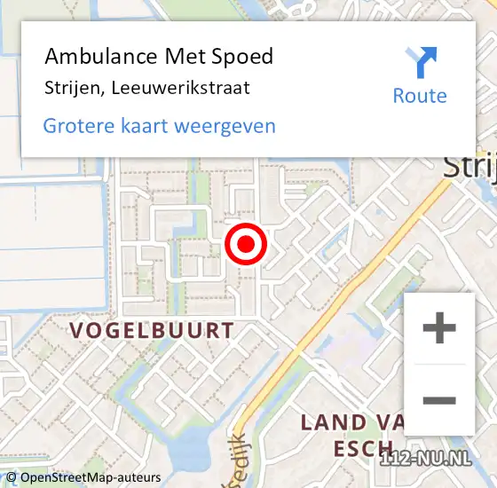 Locatie op kaart van de 112 melding: Ambulance Met Spoed Naar Strijen, Leeuwerikstraat op 7 juli 2023 07:48