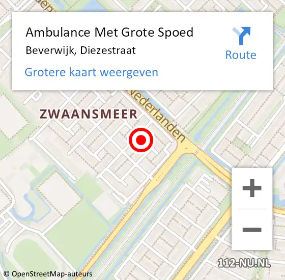 Locatie op kaart van de 112 melding: Ambulance Met Grote Spoed Naar Beverwijk, Diezestraat op 7 juli 2023 08:15