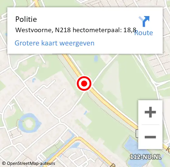 Locatie op kaart van de 112 melding: Politie Westvoorne, N218 hectometerpaal: 18,8 op 7 juli 2023 08:36