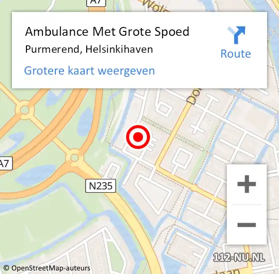 Locatie op kaart van de 112 melding: Ambulance Met Grote Spoed Naar Purmerend, Helsinkihaven op 7 juli 2023 09:12