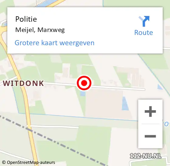 Locatie op kaart van de 112 melding: Politie Meijel, Marxweg op 7 juli 2023 09:16