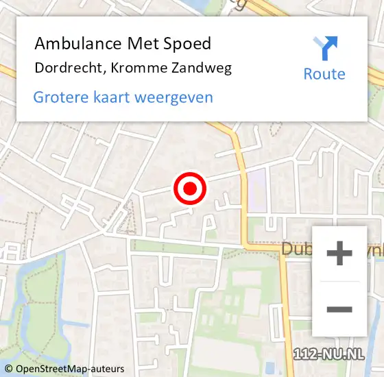Locatie op kaart van de 112 melding: Ambulance Met Spoed Naar Dordrecht, Kromme Zandweg op 7 juli 2023 09:38