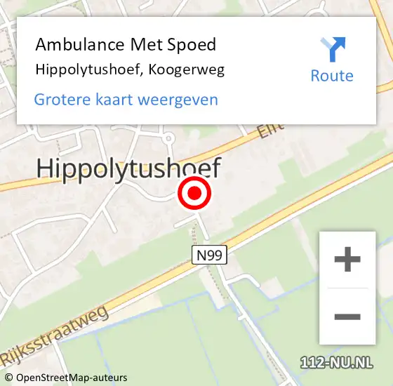 Locatie op kaart van de 112 melding: Ambulance Met Spoed Naar Hippolytushoef, Koogerweg op 7 juli 2023 09:47