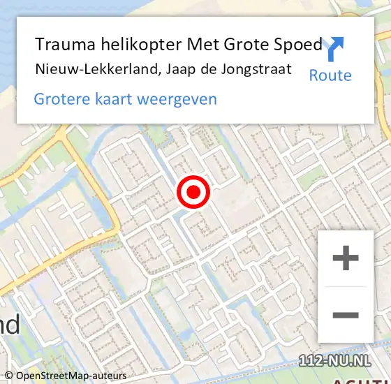 Locatie op kaart van de 112 melding: Trauma helikopter Met Grote Spoed Naar Nieuw-Lekkerland, Jaap de Jongstraat op 7 juli 2023 09:52