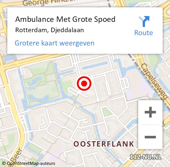 Locatie op kaart van de 112 melding: Ambulance Met Grote Spoed Naar Rotterdam, Djeddalaan op 7 juli 2023 09:58