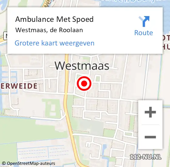 Locatie op kaart van de 112 melding: Ambulance Met Spoed Naar Westmaas, de Roolaan op 7 juli 2023 10:01
