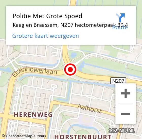 Locatie op kaart van de 112 melding: Politie Met Grote Spoed Naar Kaag en Braassem, N207 hectometerpaal: 39,4 op 7 juli 2023 10:04