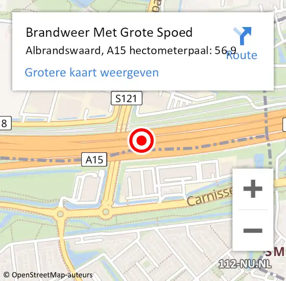 Locatie op kaart van de 112 melding: Brandweer Met Grote Spoed Naar Albrandswaard, A15 hectometerpaal: 56,9 op 7 juli 2023 10:13